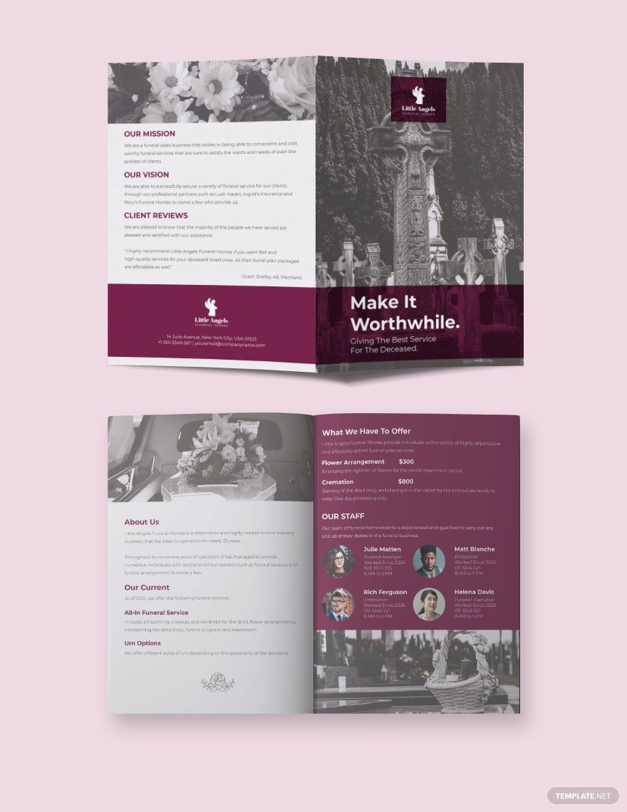 Floral Funeral Service Bi-Fold Brochure Template