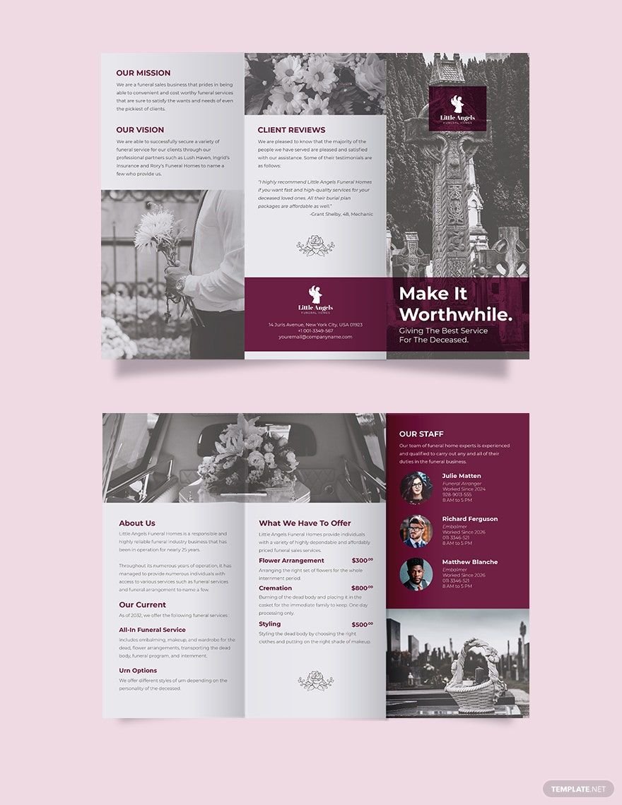 Floral Funeral Service Tri-Fold Brochure Template