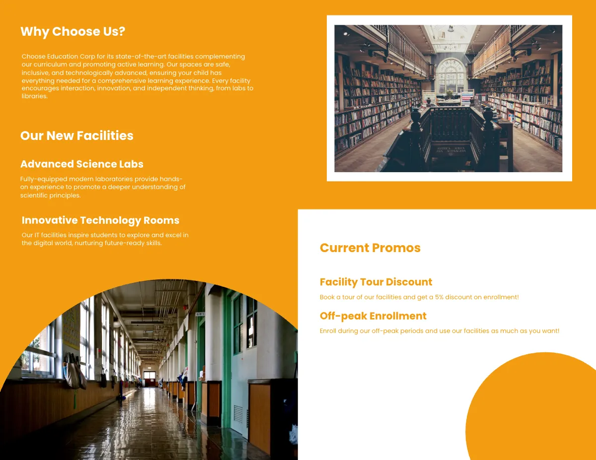Free School Facilities Brochure Template to Edit Online