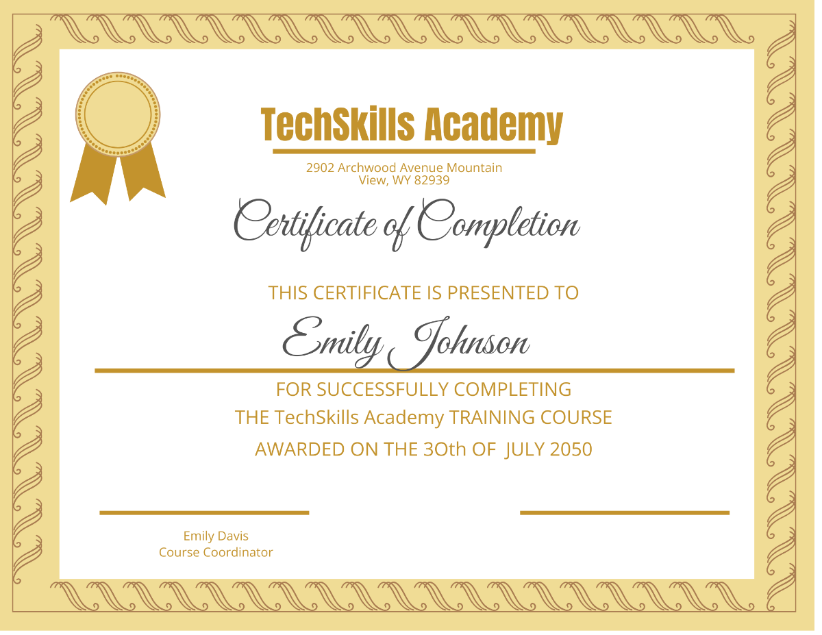 Certificate of Completion Word