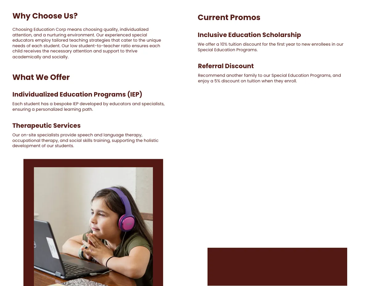 Free Special Education Programs Brochure Template to Edit Online