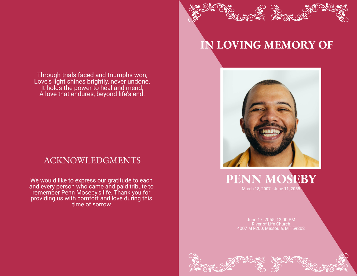 The Essence of Love Funeral Program Template