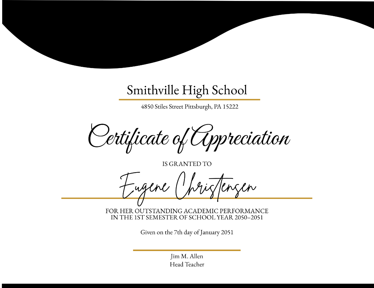 Appreciation Certificate for Student