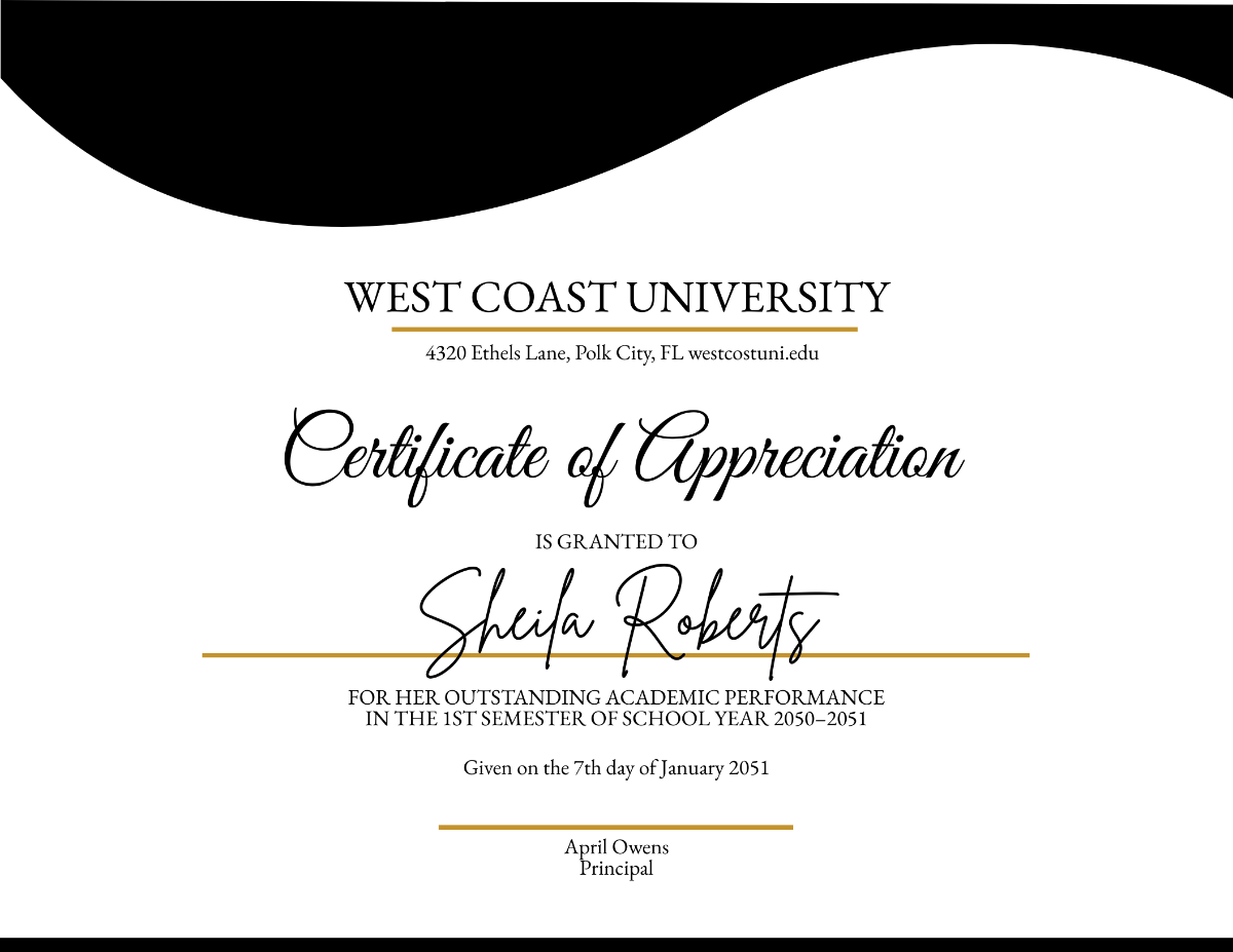 Appreciation Certificate Template for Student