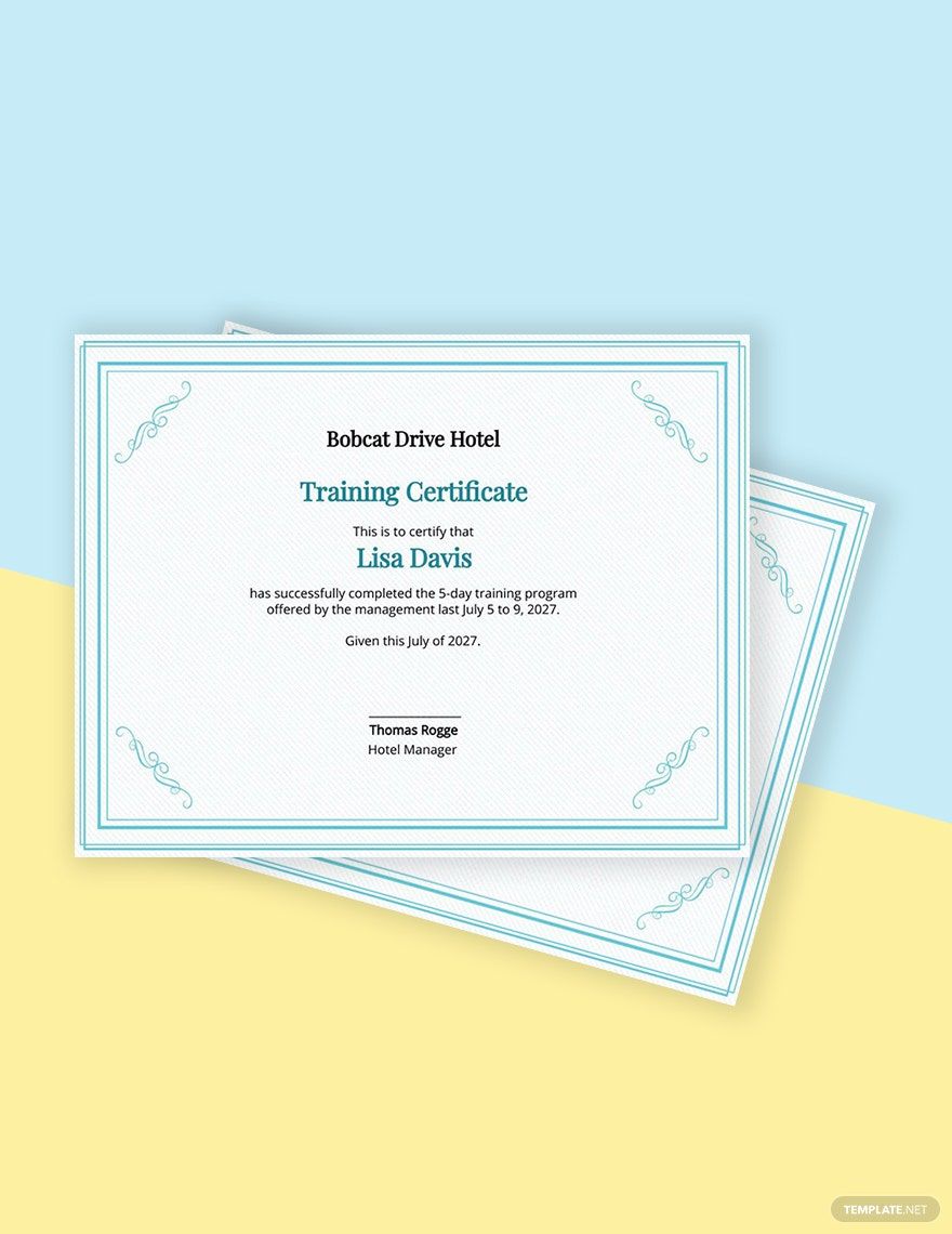 Hotel Training Certificate Template