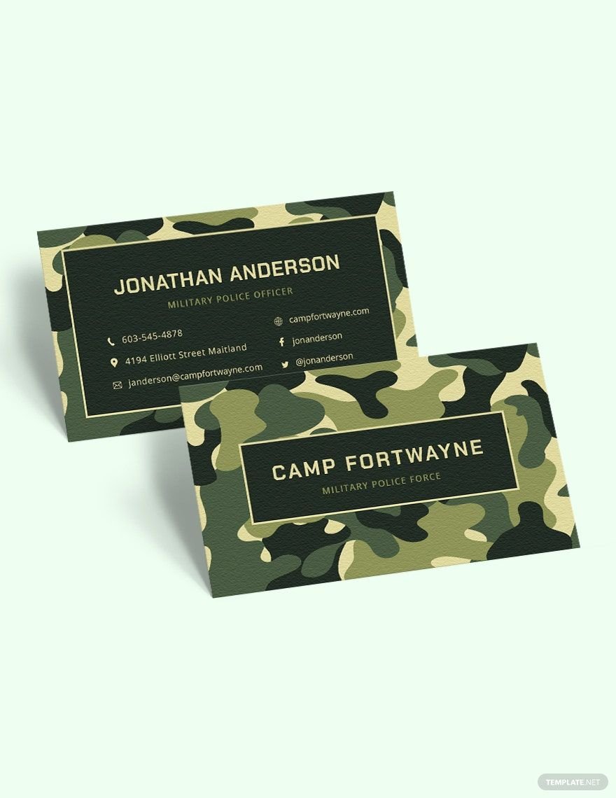 Military Business Card Template in Word, Google Docs, Illustrator, PSD, Apple Pages, Publisher