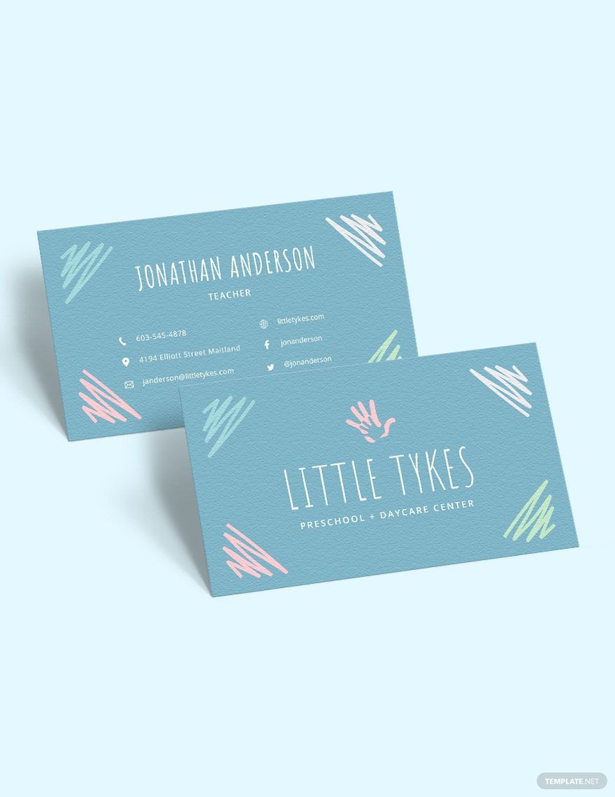 Preschool Business Card Template in Word, Google Docs, Illustrator, PSD, Apple Pages, Publisher