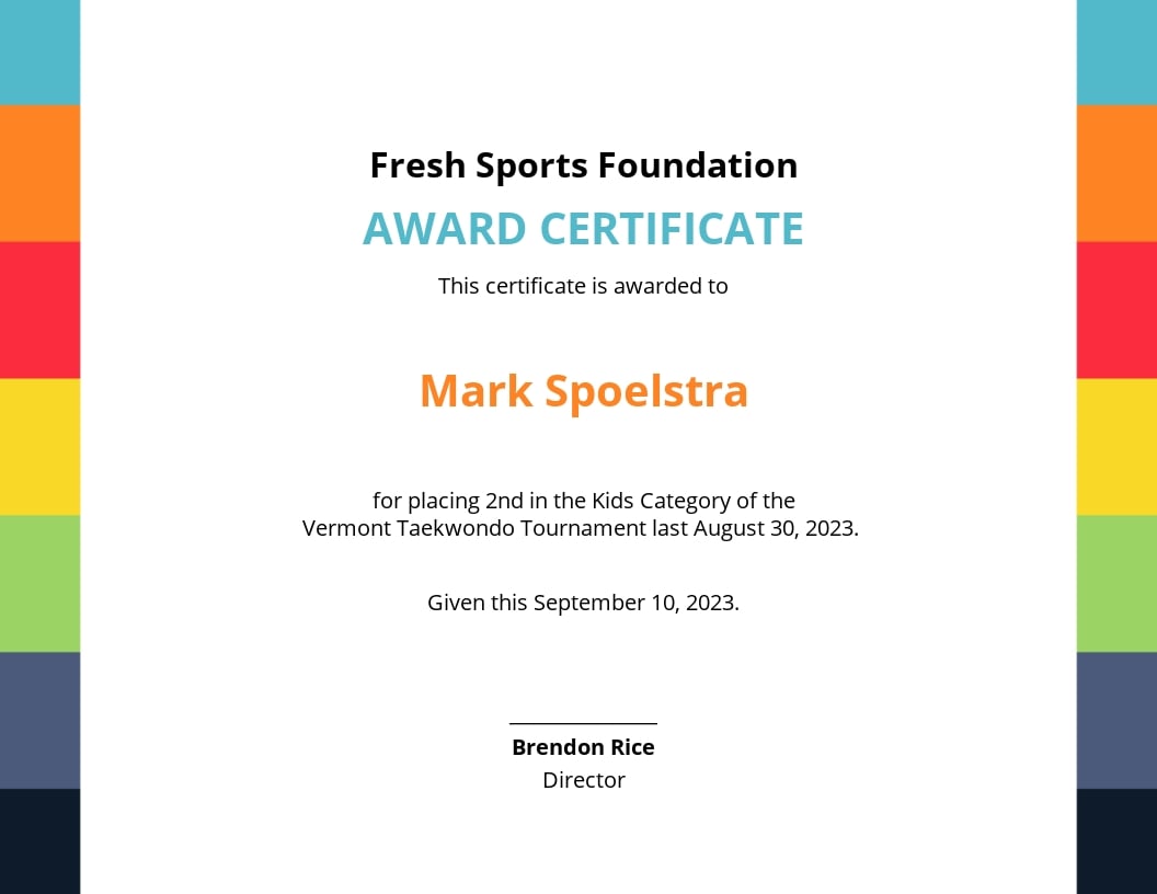 Sports Award Certificate Template Word