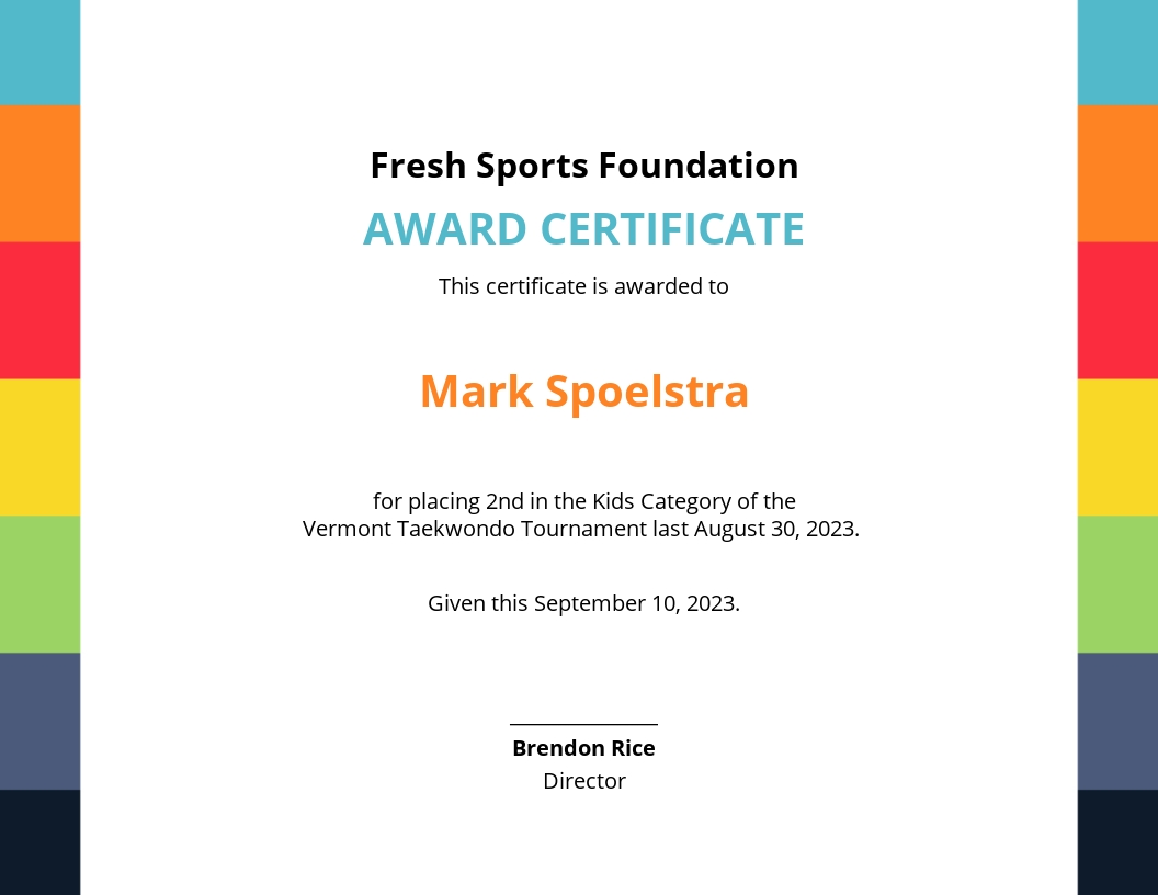 Kid's Sports Award Certificate Template - Google Docs, Word