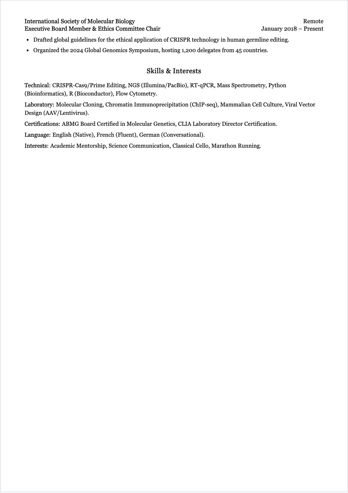 Free Academic ATS CV Bio Template, AI CV Builder