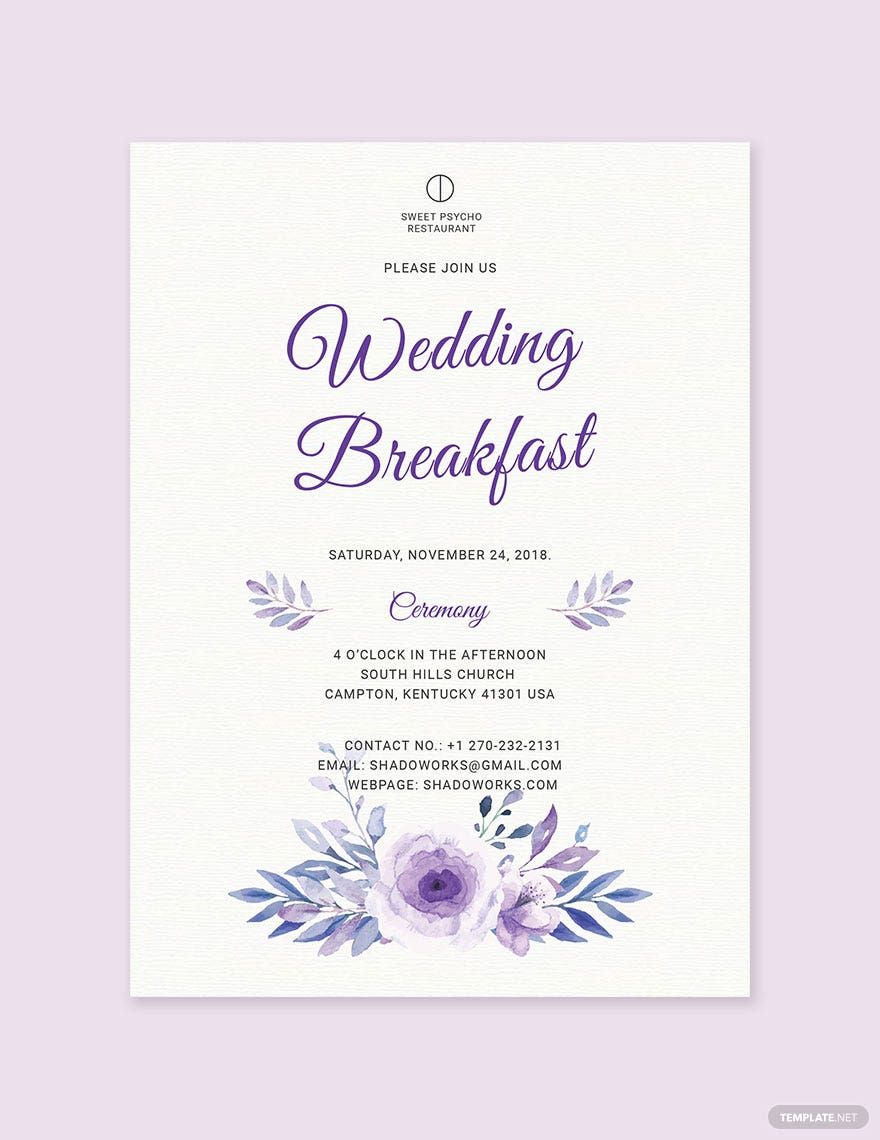 Simple Fall Wedding Breakfast Invitation Template