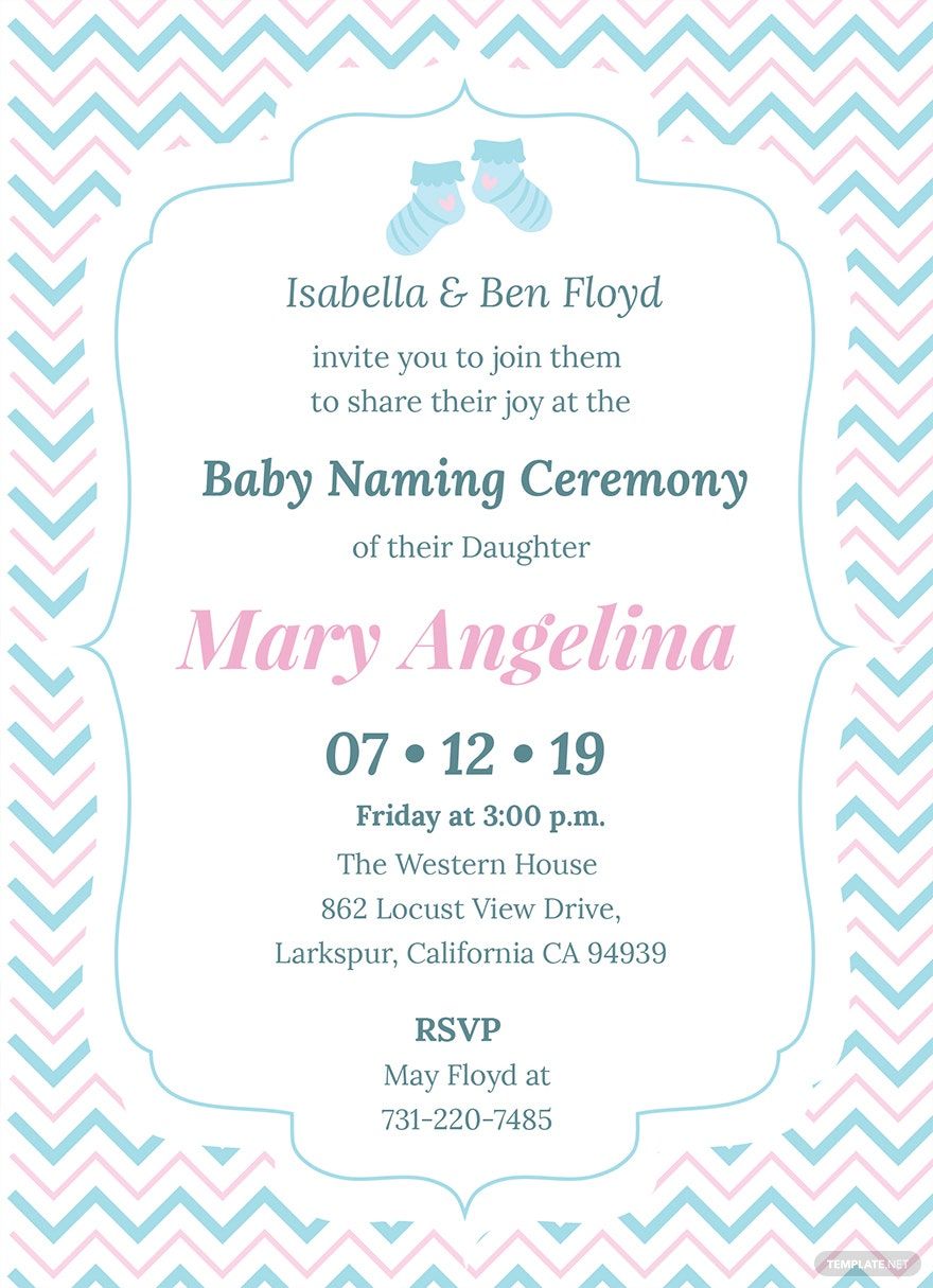 Baby Naming Ceremony Invitation Template in Word, PDF, Illustrator, PSD, Apple Pages, Publisher