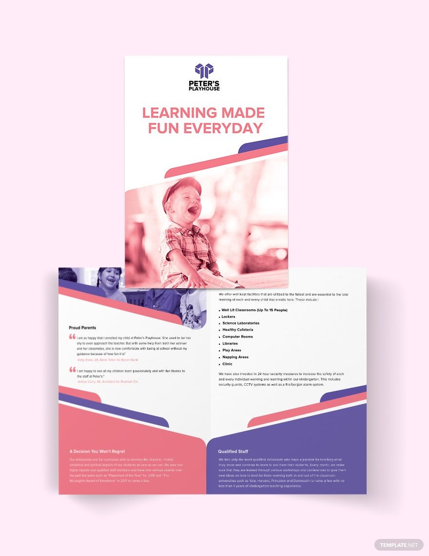 Peter's Playhouse Bi-Fold Brochure Template in Word, Google Docs, Illustrator, PSD, Apple Pages, Publisher, InDesign