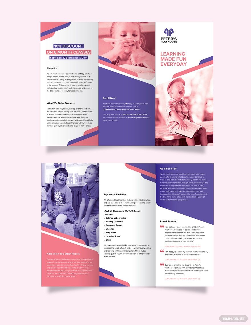 Peter's Playhouse Tri-Fold Brochure Template in Word, Google Docs, Illustrator, PSD, Apple Pages, Publisher, InDesign