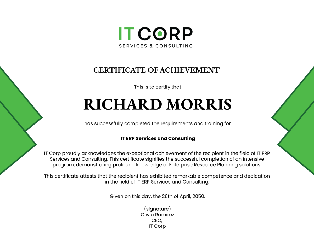 IT ERP Services & Consulting Certificate Template