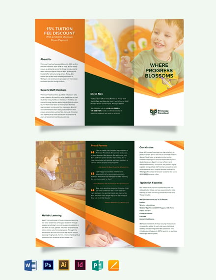 primrose preschool tri fold brochure template