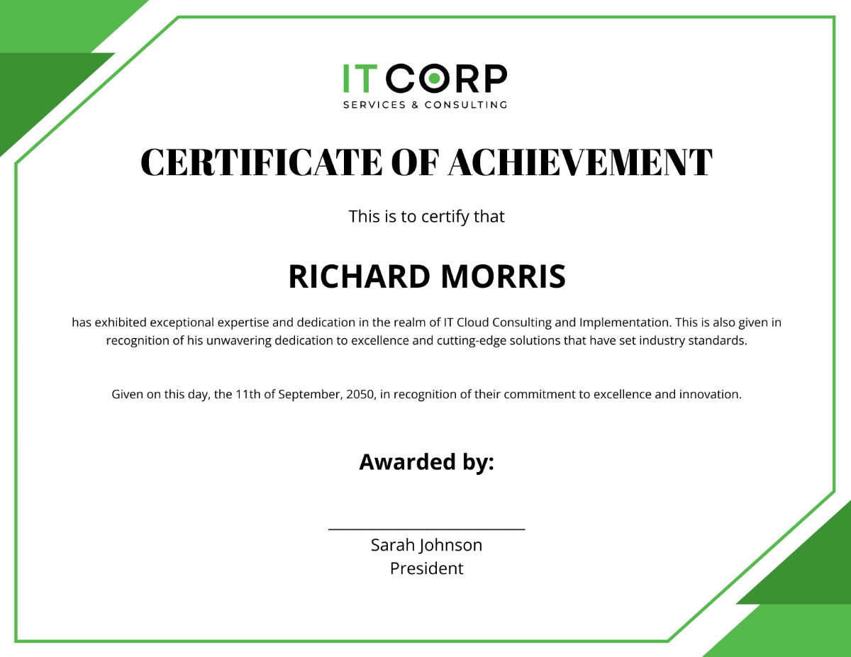 IT Cloud Consulting & Implementation Certificate Template
