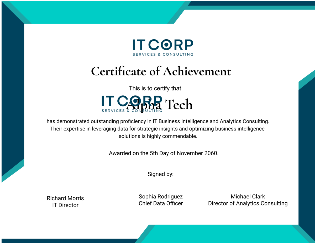 IT Business Intelligence & Analytics Consulting Certificate Template