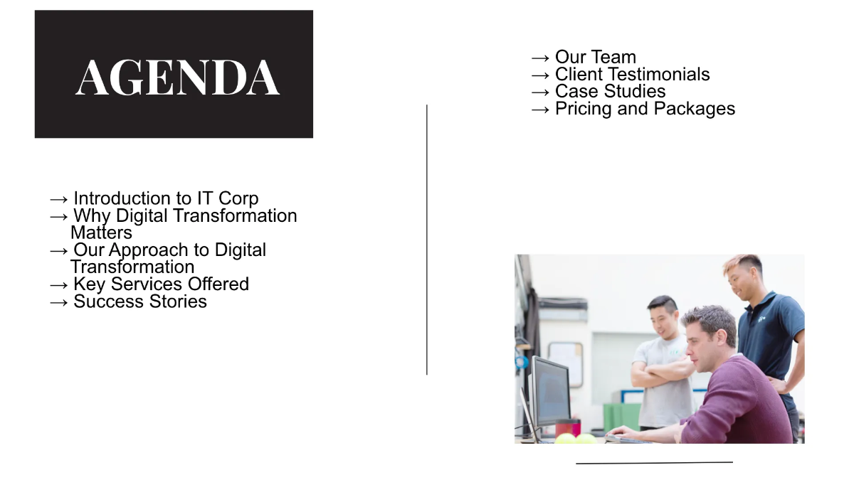 Free IT Digital Transformation Services Business Presentation Template to Edit Online