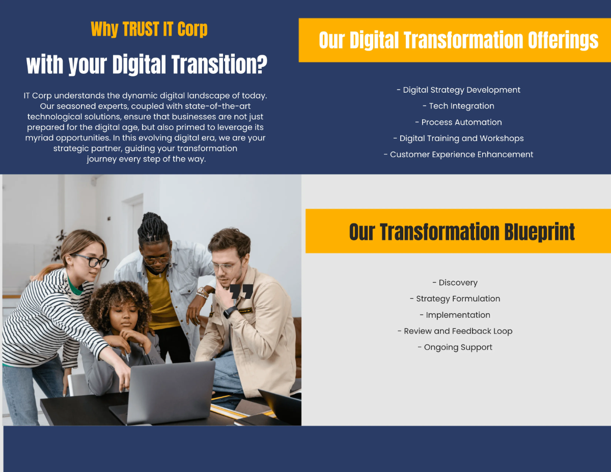 Free IT Digital Transformation Services Company Profile Digital Brochure Template to Edit Online