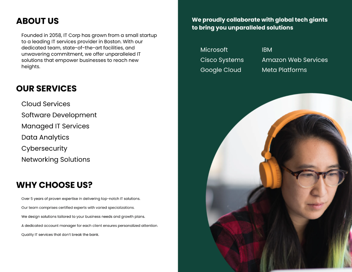 Free Managed IT Services Company Profile Digital Brochure Template to Edit Online