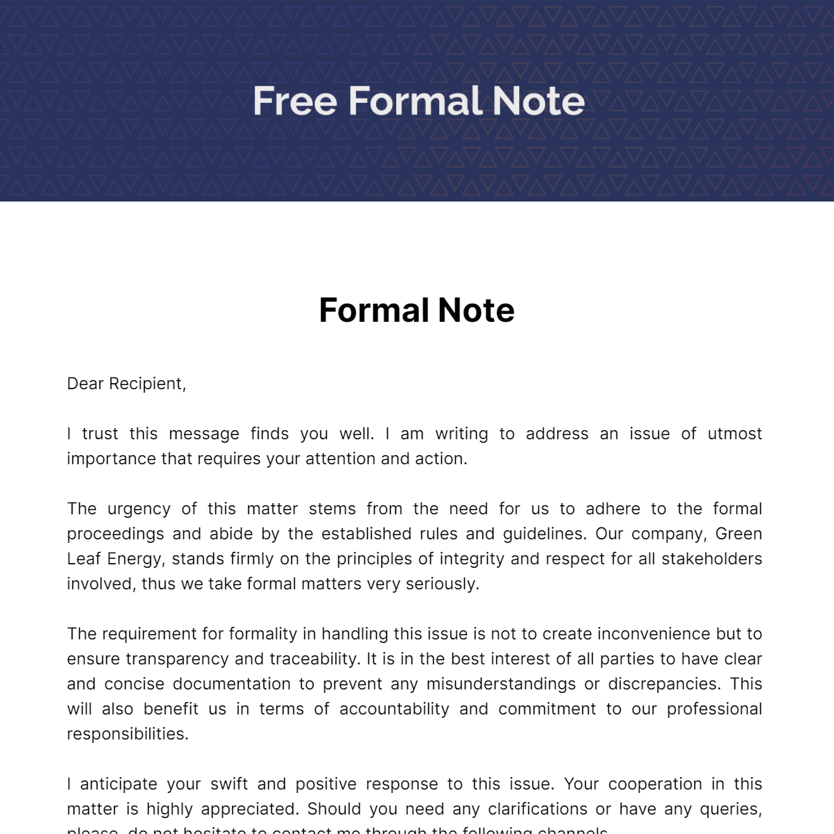 Formal Note Template