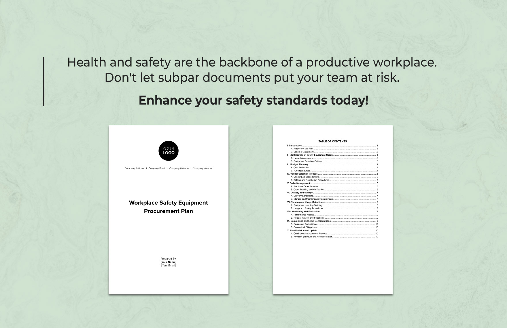 Workplace Safety Equipment Procurement Plan Template