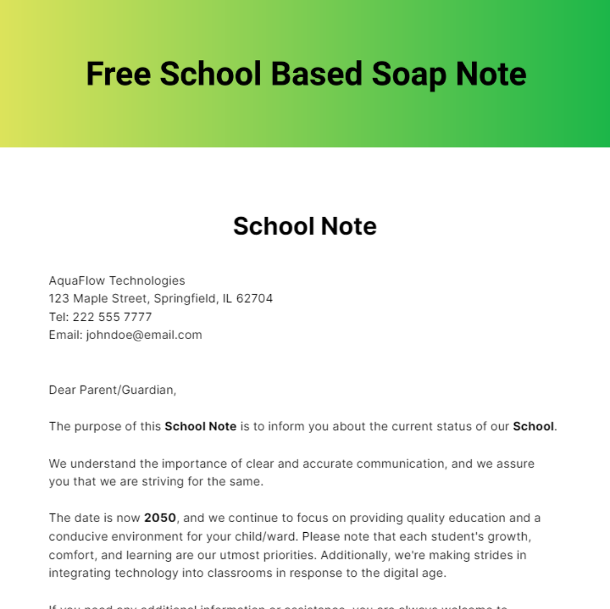 School Based Soap Note Template