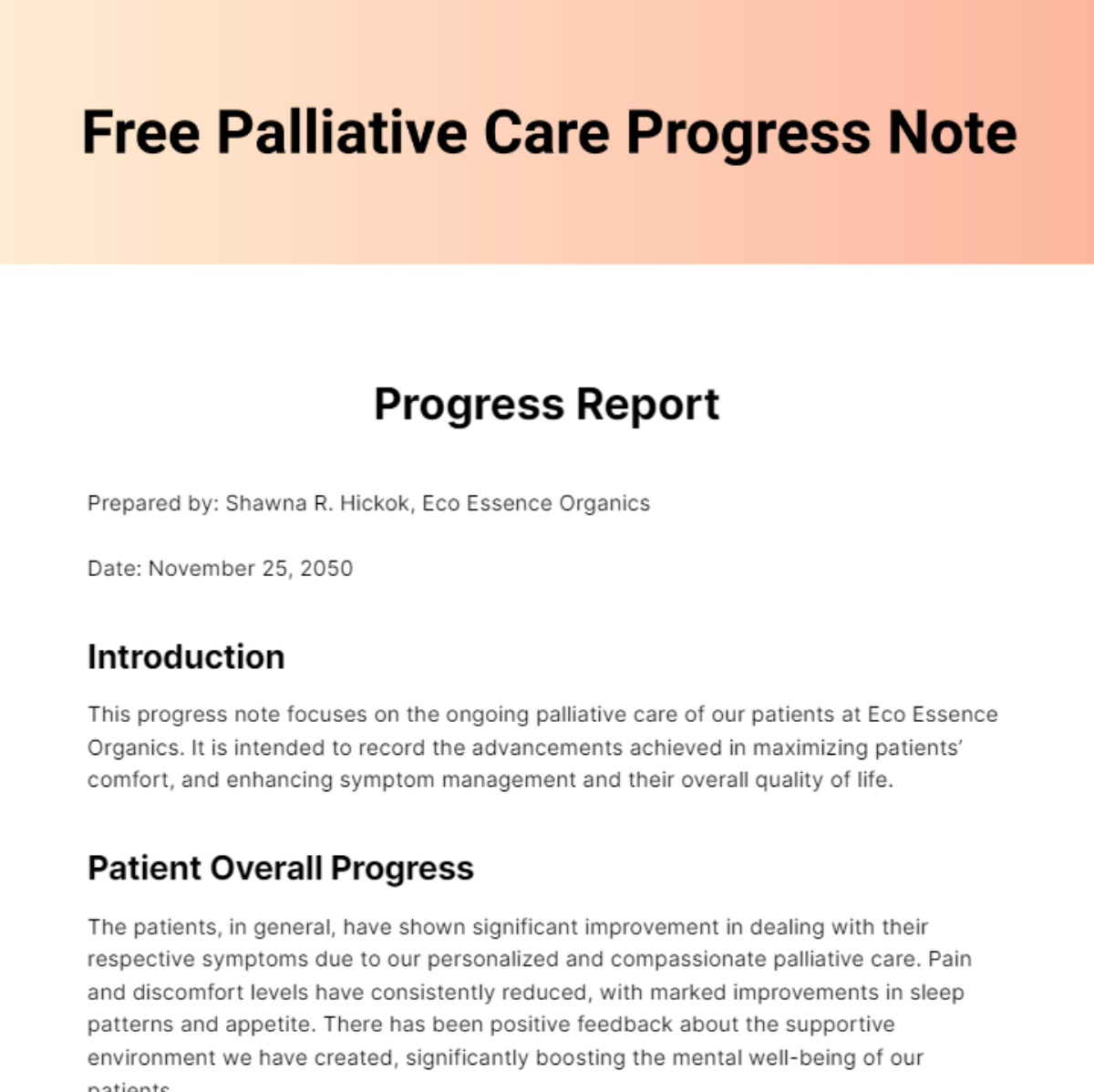 Palliative Care Progress Note Template