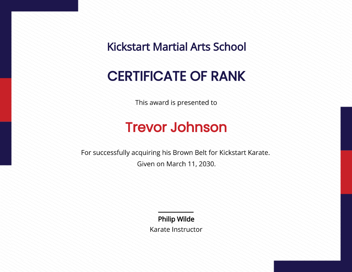 Martial Arts Award Certificate Template