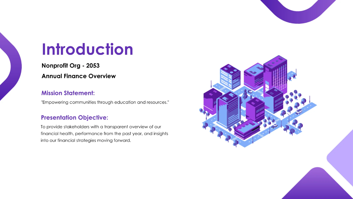 Free Nonprofit Organization Finance Presentation Template to Edit Online