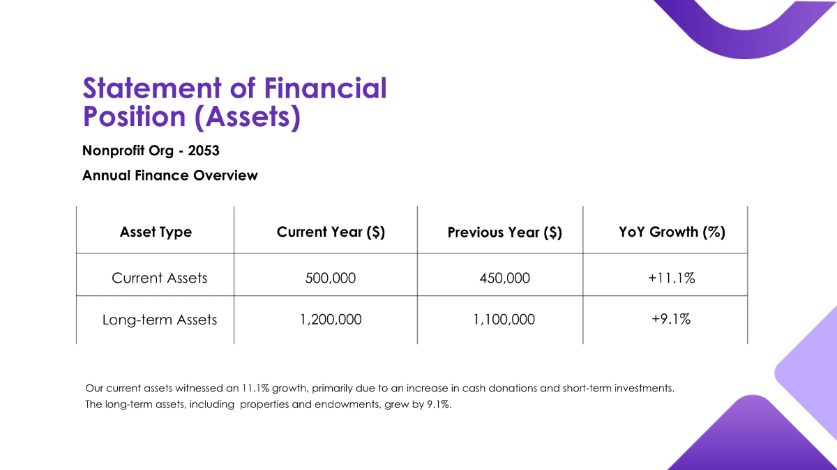 Free Nonprofit Organization Finance Presentation Template to Edit Online