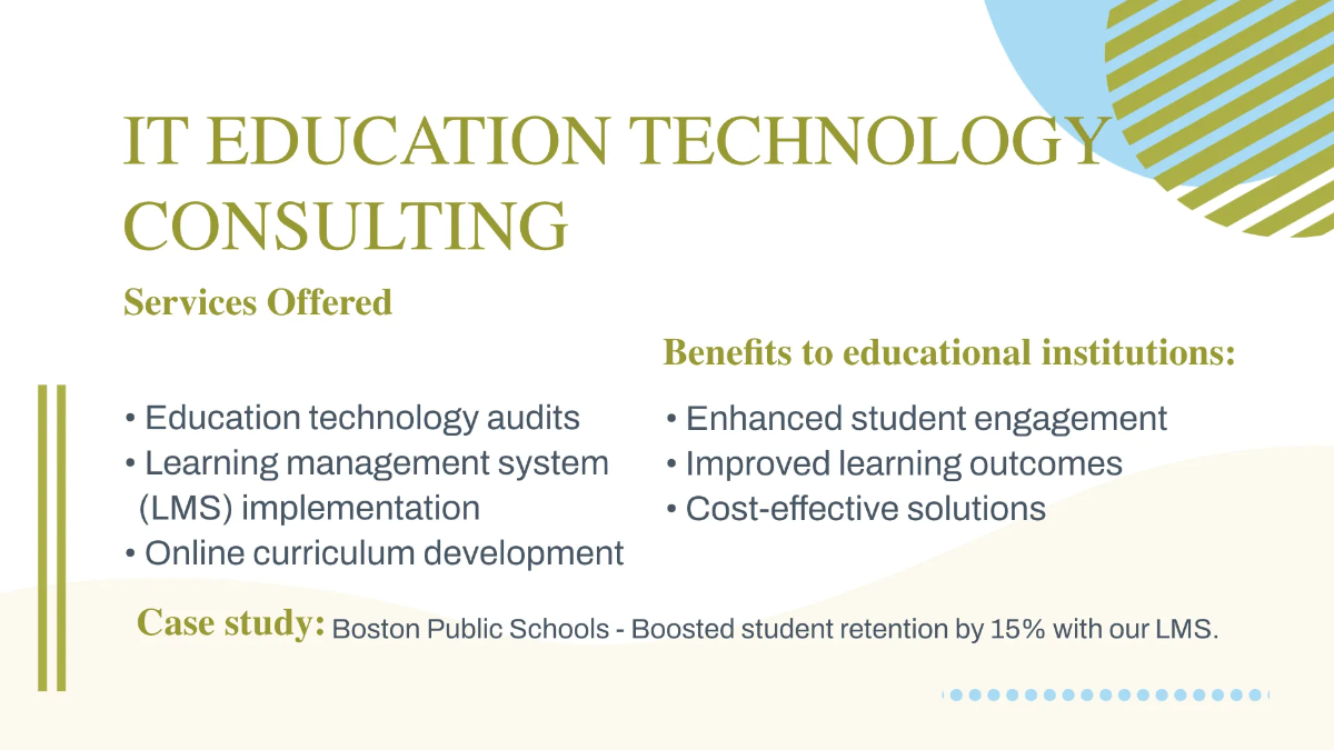 Free IT Education Technology Consulting Business Presentation Template to Edit Online