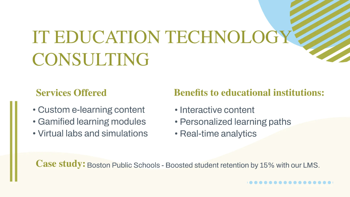 Free IT Education Technology Consulting Business Presentation Template to Edit Online