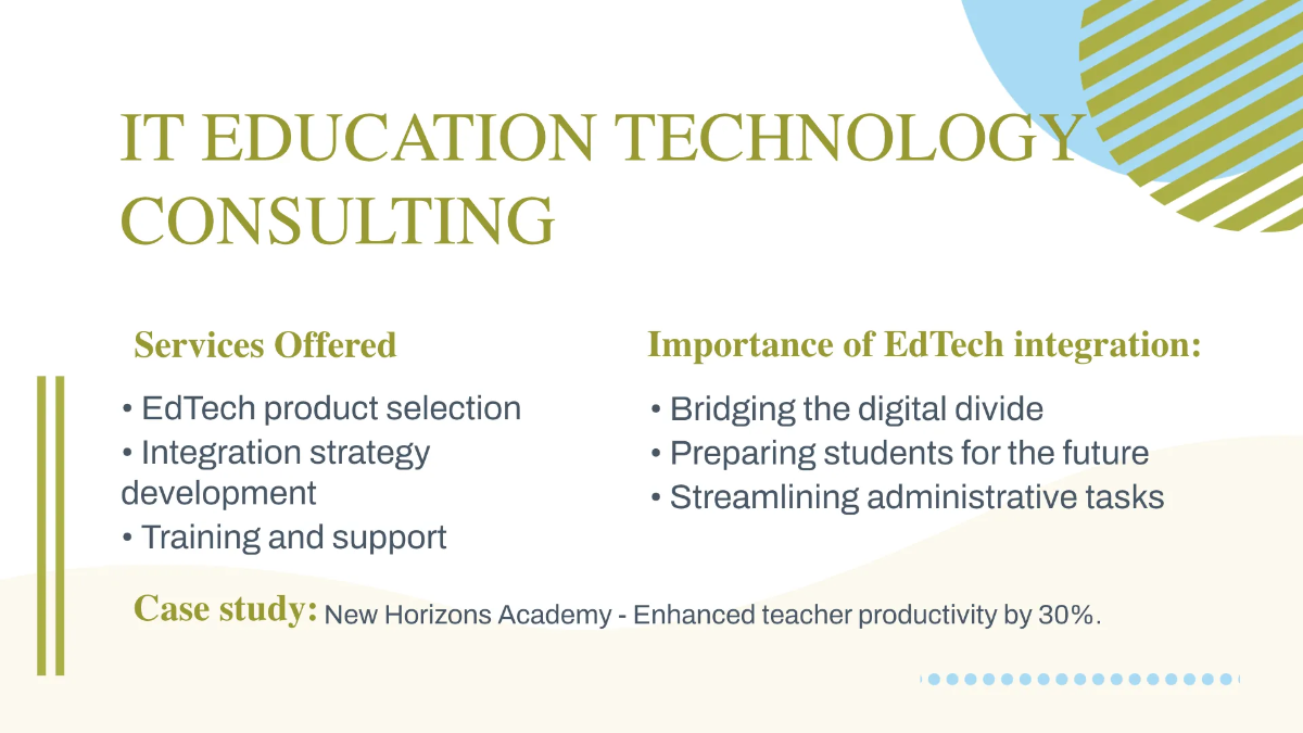 Free IT Education Technology Consulting Business Presentation Template to Edit Online