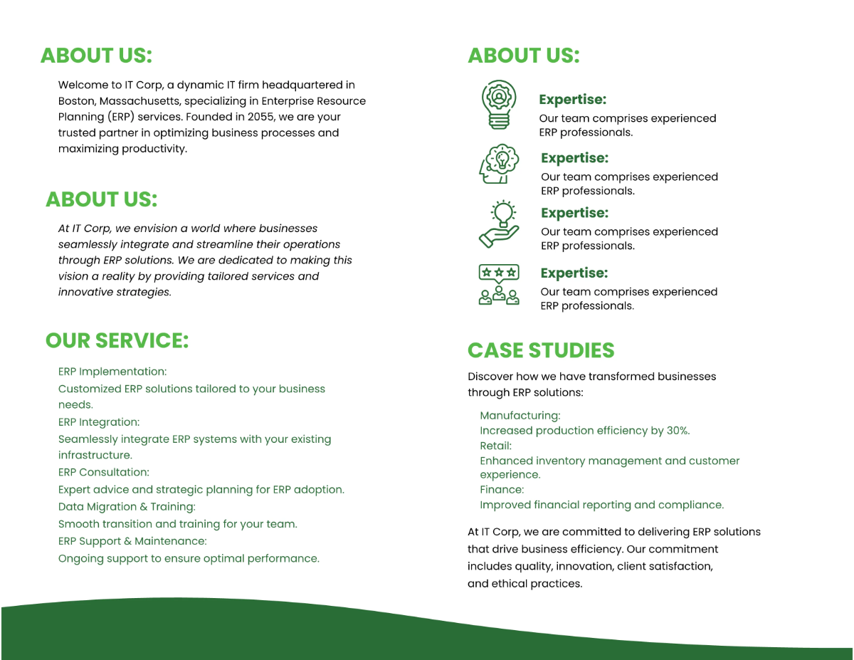 Free IT ERP Services & Consulting Company Profile Digital Brochure Template to Edit Online