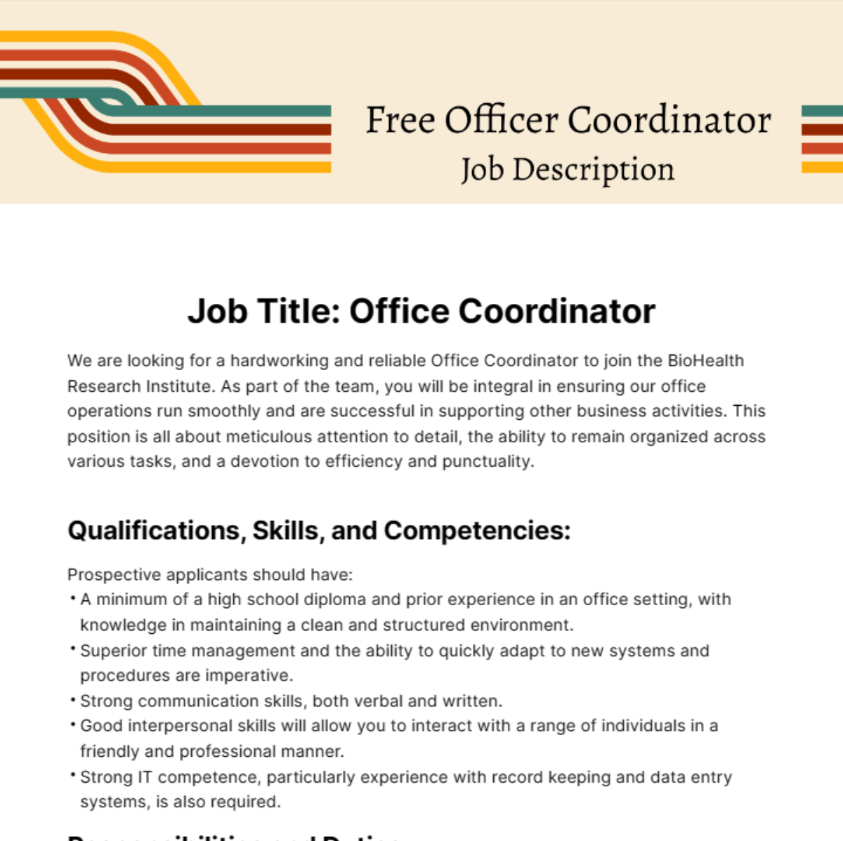 Free Office Coordinator Job Description Template