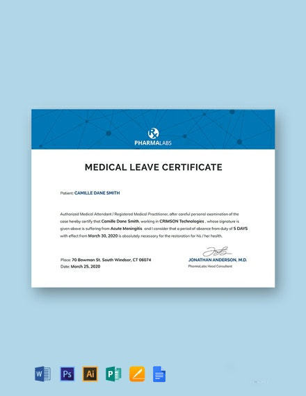 Medical Certificate for Casual Leave Template - Google Docs, Word, Publisher