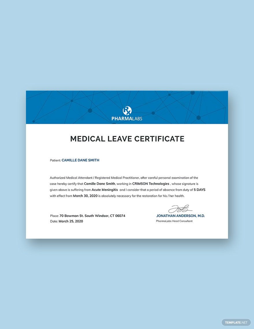 Medical Certificate for Casual Leave Template in Word, Google Docs, Apple Pages, Publisher