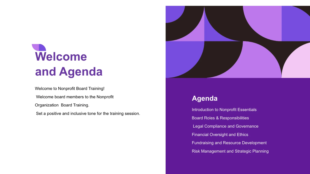 Free Nonprofit Organization Board Training Presentation Template to Edit Online