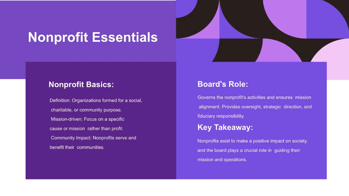 Free Nonprofit Organization Board Training Presentation Template to Edit Online