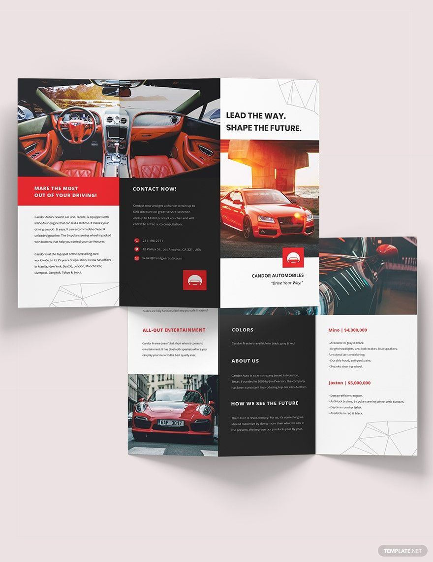 Free Automotive Marketing Tri-Fold Brochure Template in Word, Google Docs, Illustrator, PSD, Apple Pages, Publisher, InDesign