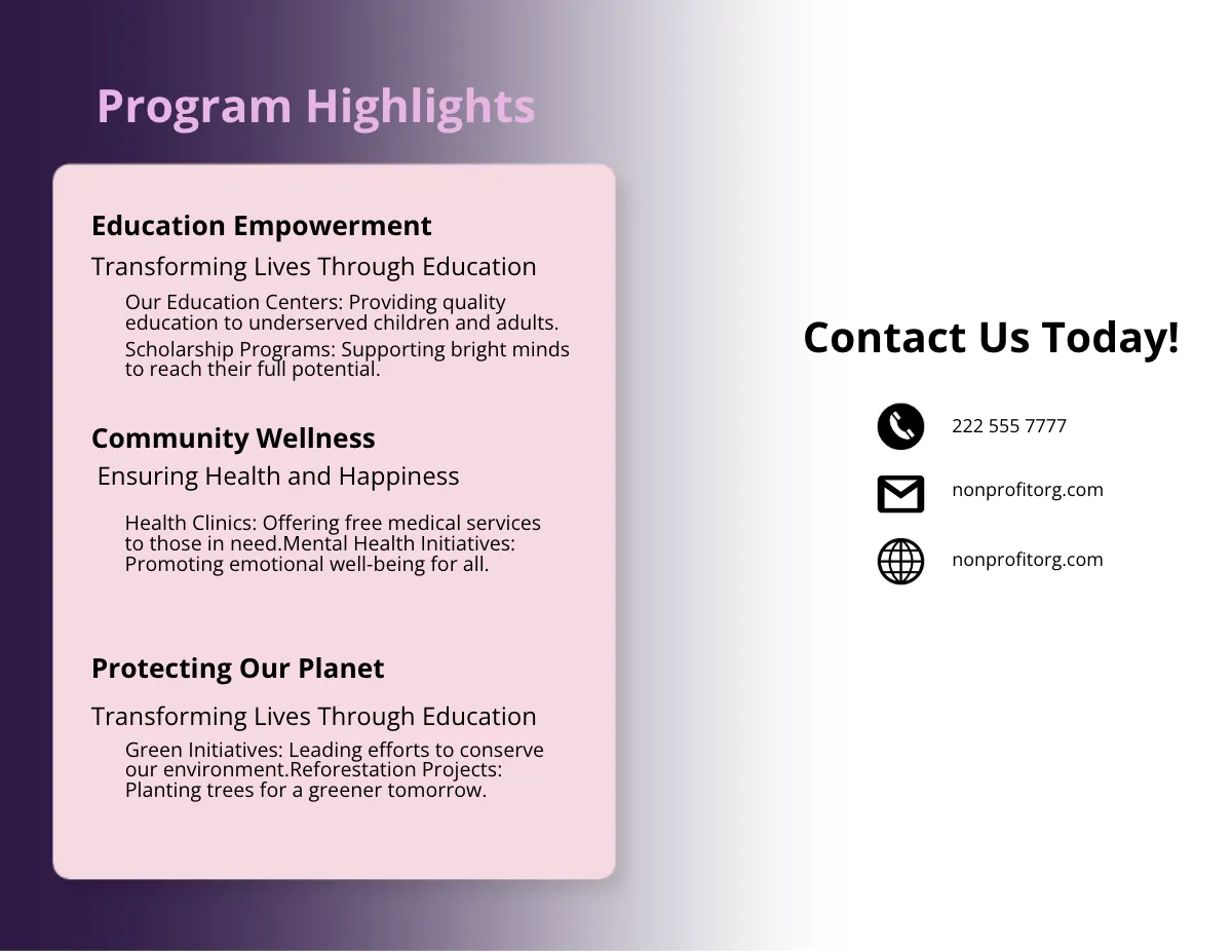 Free Nonprofit Organization Program Brochure Template to Edit Online