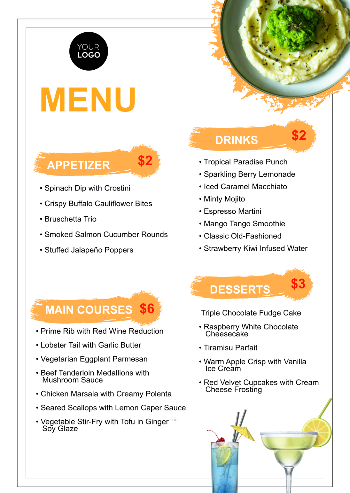 Free Printable Menu Template to Edit Online