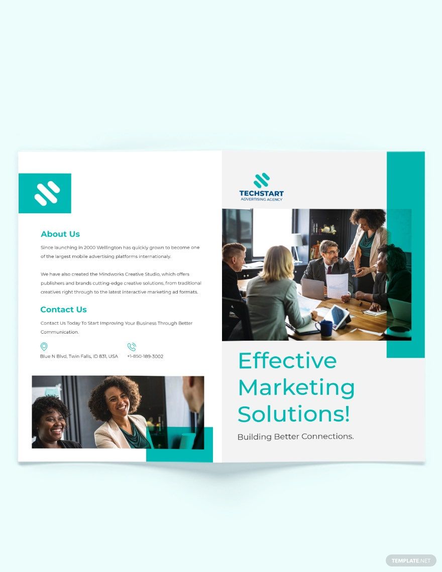 Business Advertising Bi-fold Brochure Template in Word, Google Docs, Illustrator, PSD, Apple Pages, Publisher, InDesign