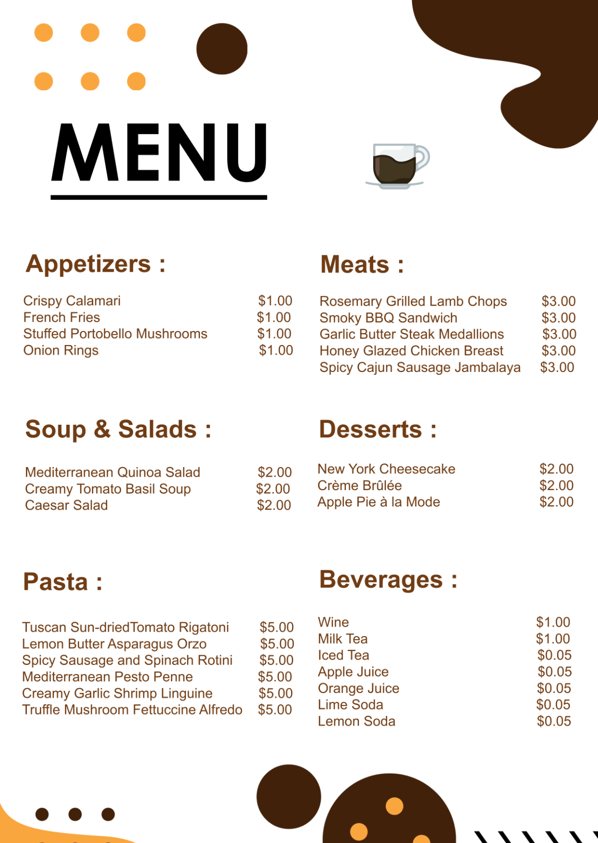 Free Dinner Menu Templates, Editable and Printable