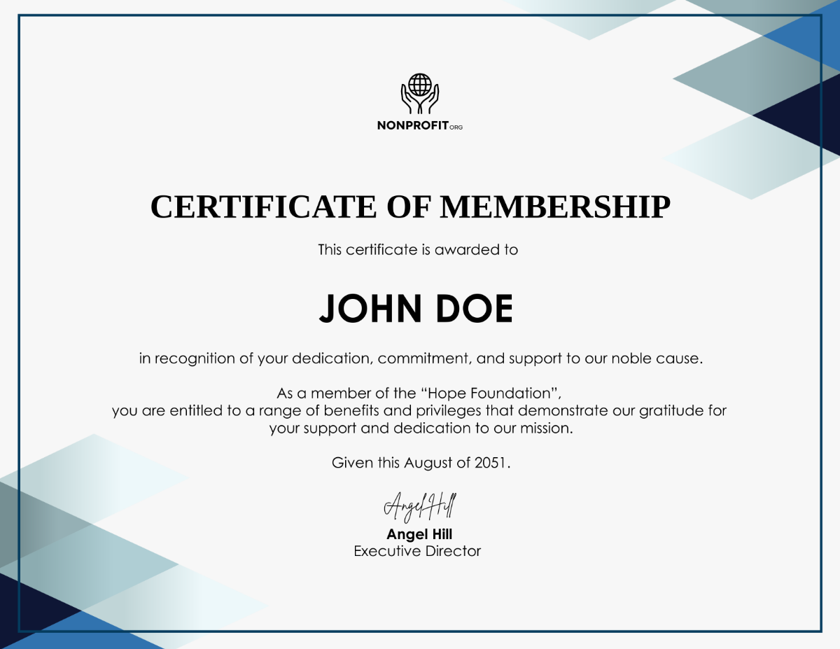 Nonprofit Organization Membership Certificate Template
