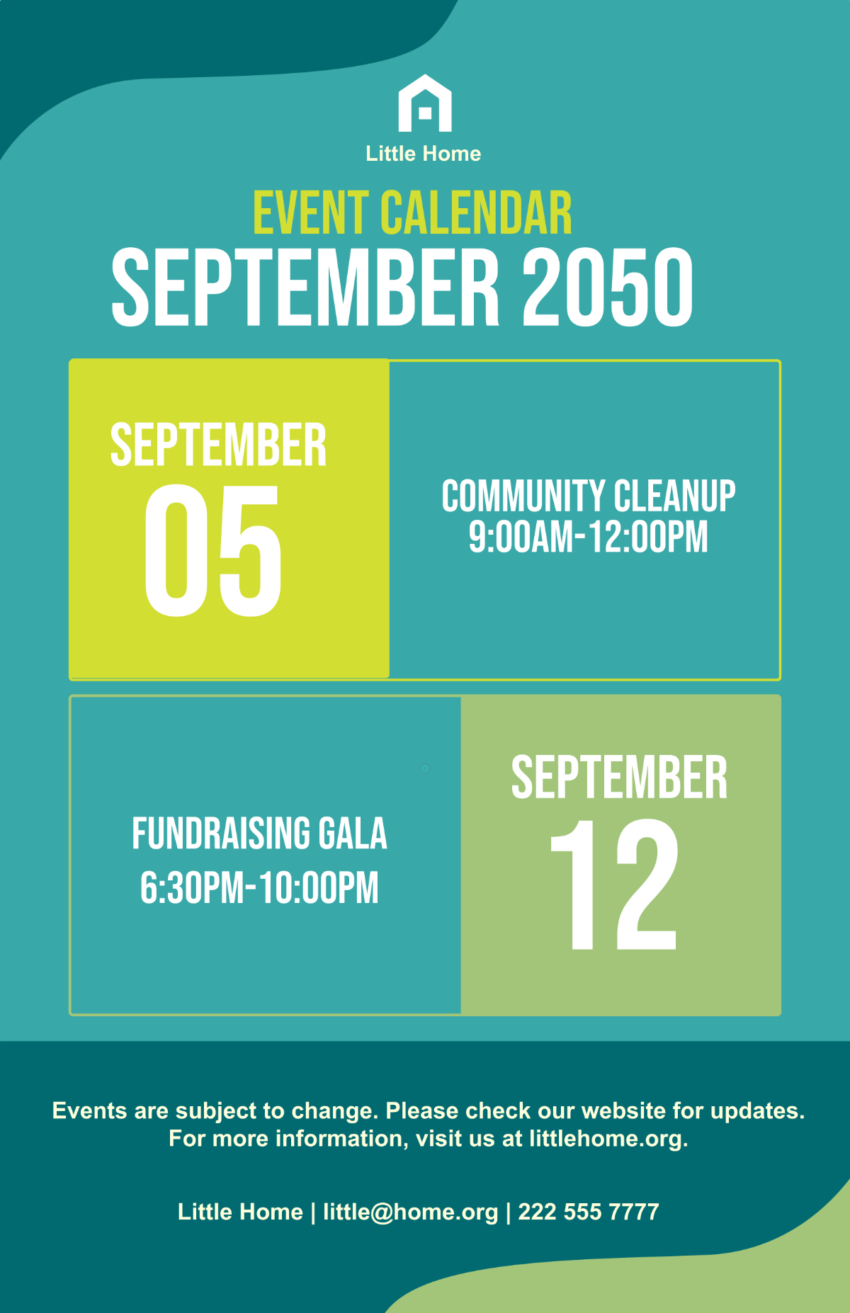 Free Nonprofit Organization Events Calendar Signage Template