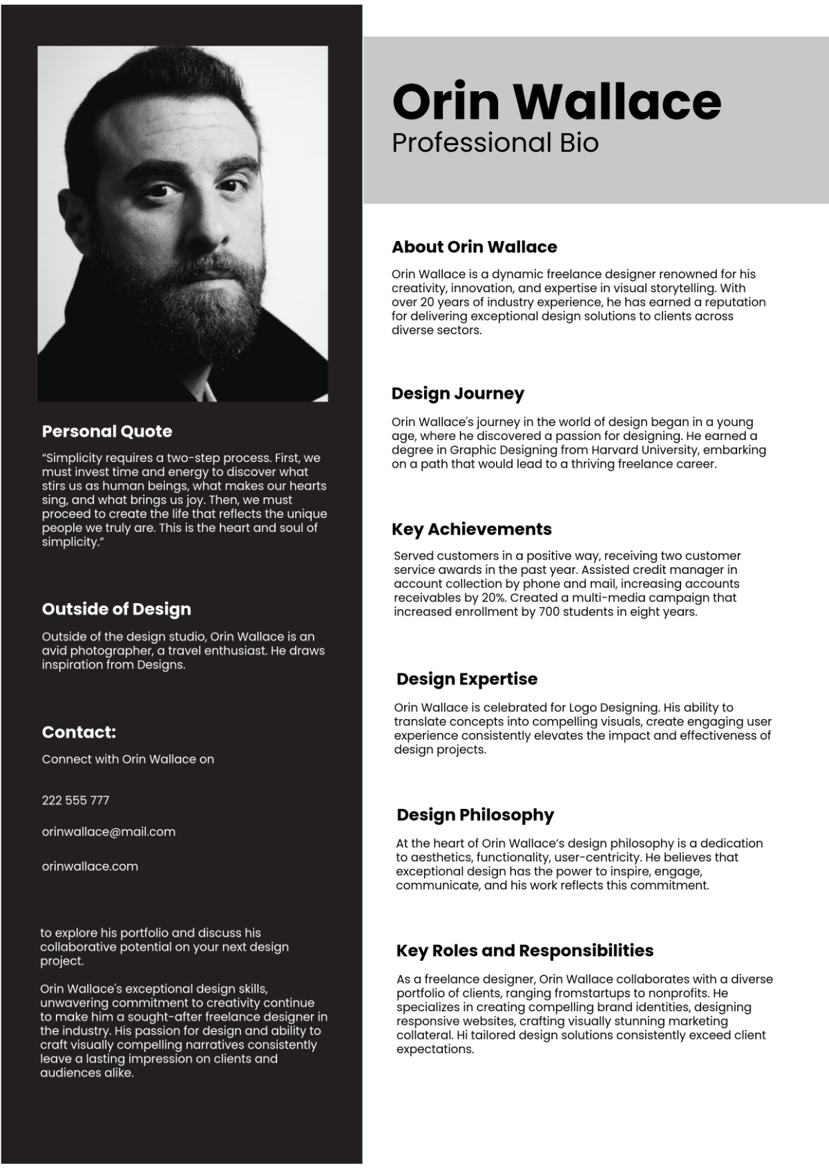 Professional Bio Template - Edit Online & Download