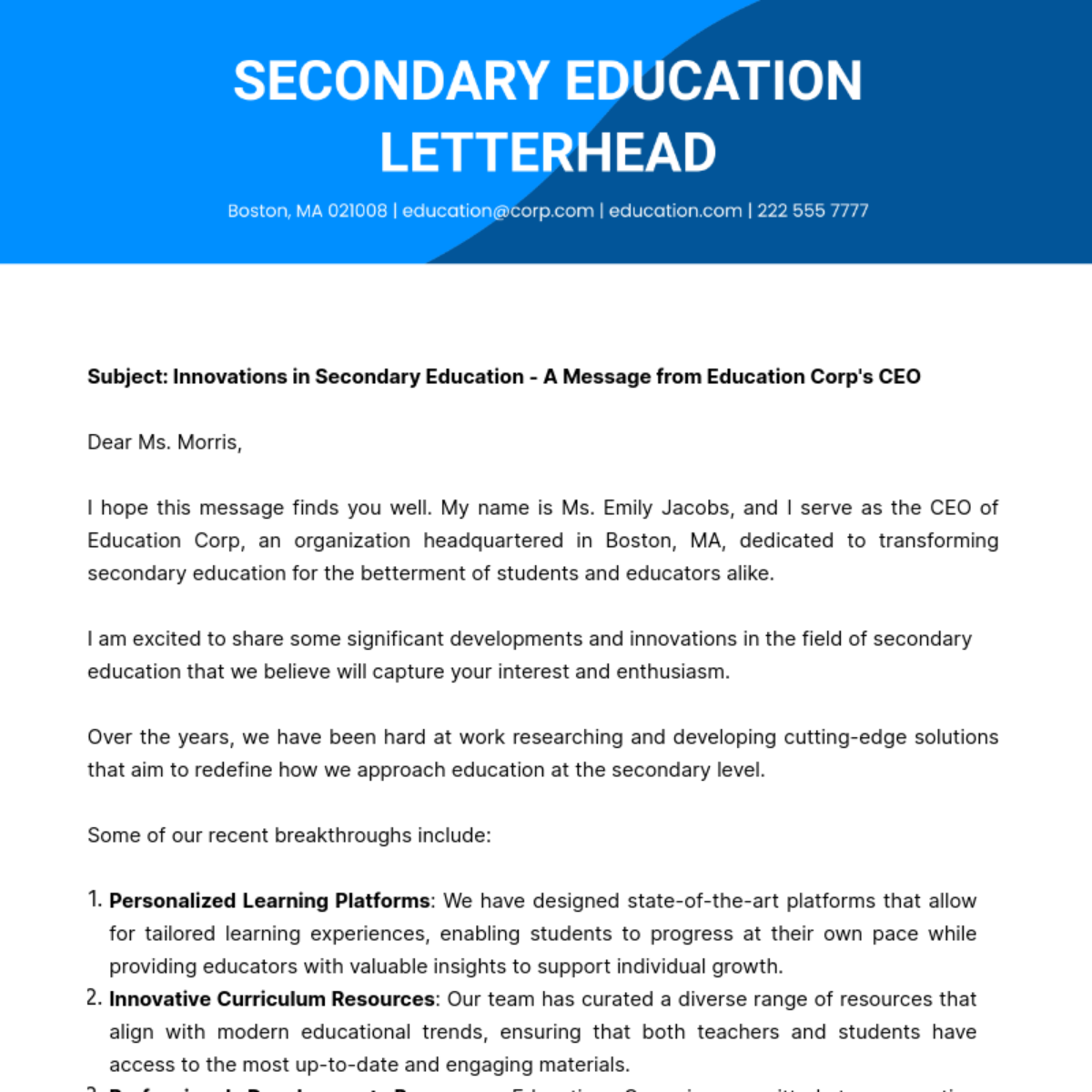 Secondary Education Letterhead Template